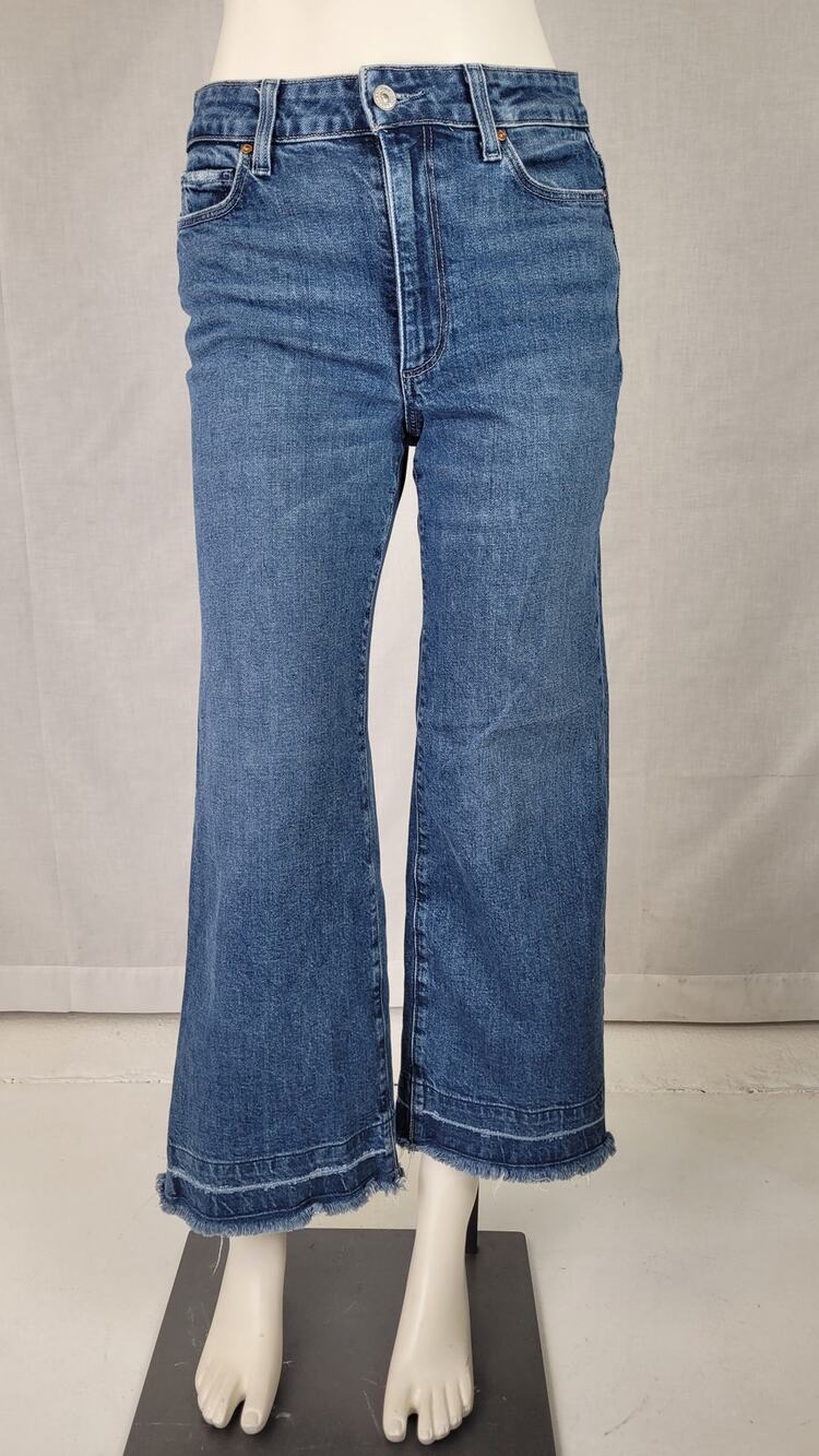 Paige Anessa High Rise Wide Leg Crop Raw Hem Denim Medium Wash Women's Sz 27